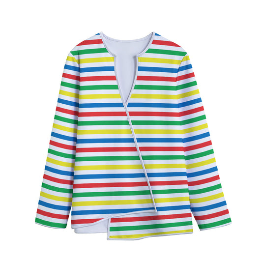 Colorful Striped Pattern Print Long Sleeve Short Coat