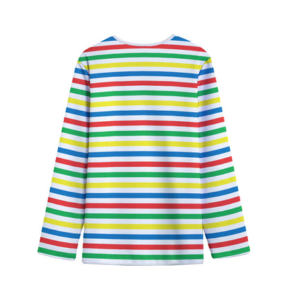 Colorful Striped Pattern Print Long Sleeve Short Coat