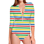 Colorful Striped Pattern Print Long Sleeve Swimsuit