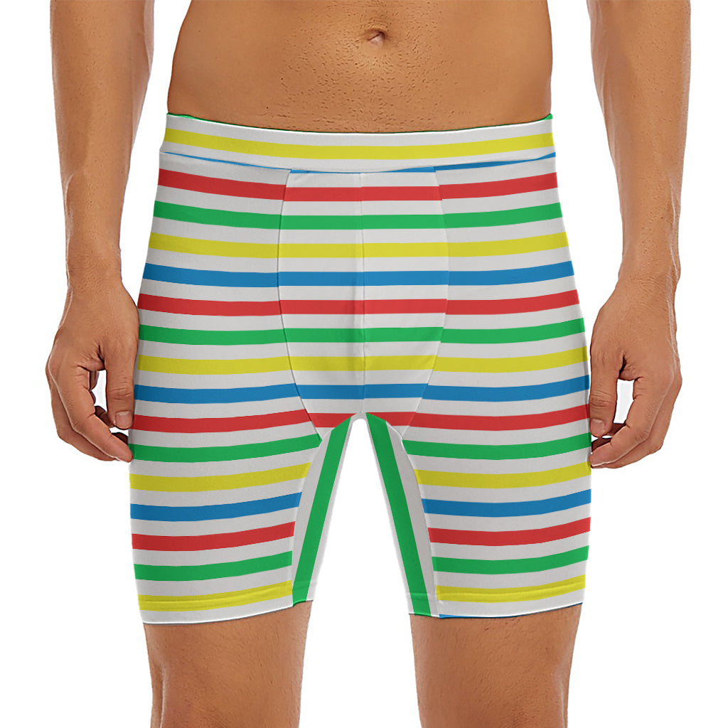 Colorful Striped Pattern Print Men's Long Boxer Briefs