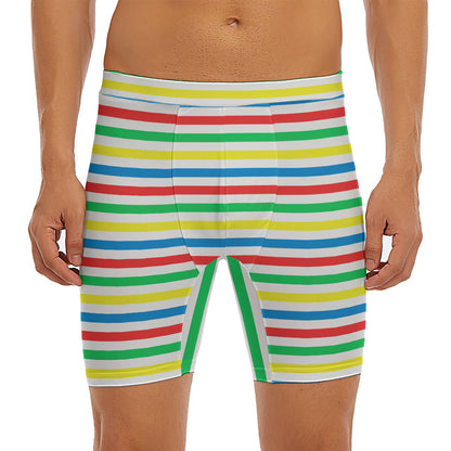 Colorful Striped Pattern Print Men's Long Boxer Briefs