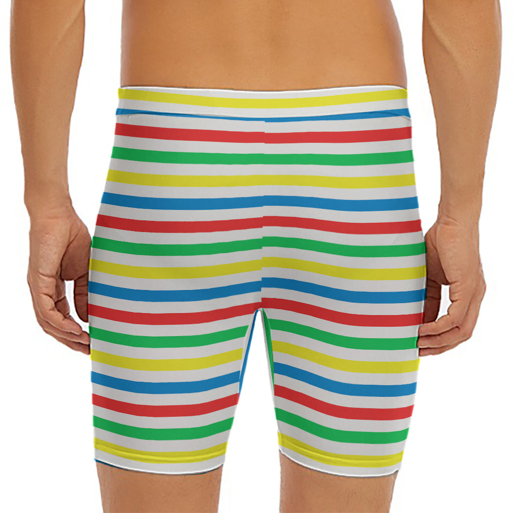 Colorful Striped Pattern Print Men's Long Boxer Briefs