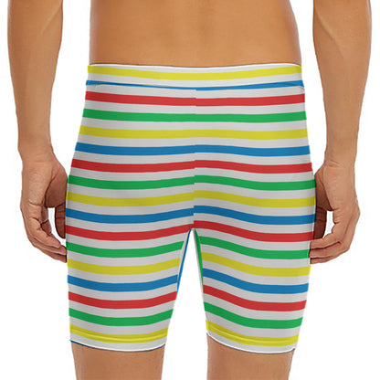 Colorful Striped Pattern Print Men's Long Boxer Briefs