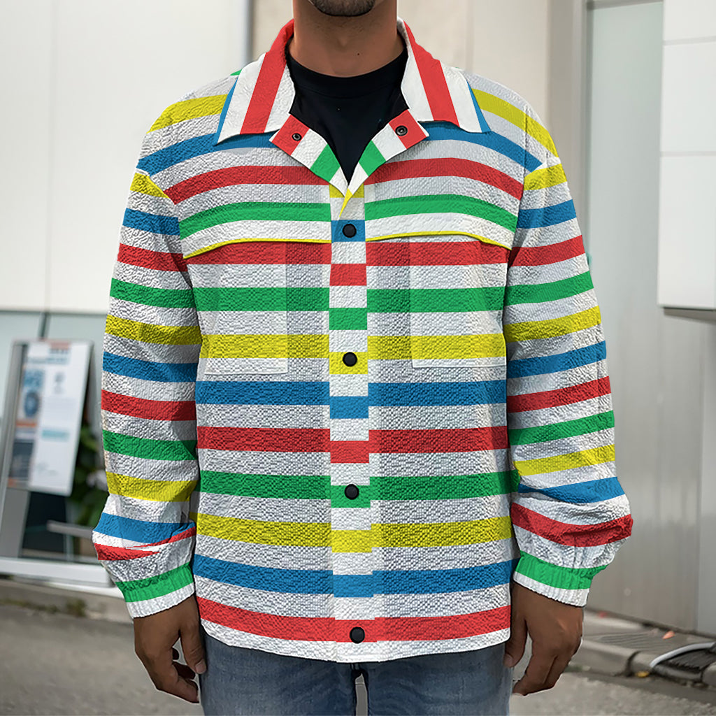 Colorful Striped Pattern Print Men's Shirt Jacket
