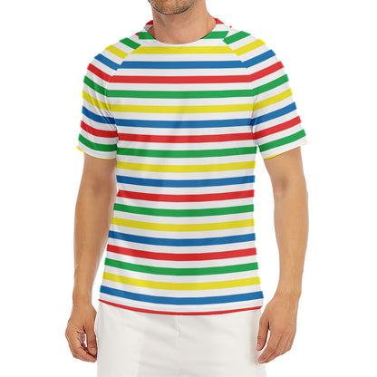Colorful Striped Pattern Print Men's Short Sleeve Rash Guard