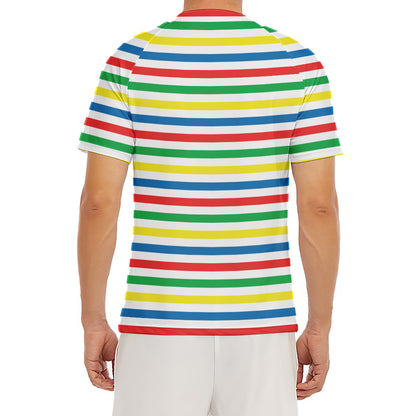 Colorful Striped Pattern Print Men's Short Sleeve Rash Guard