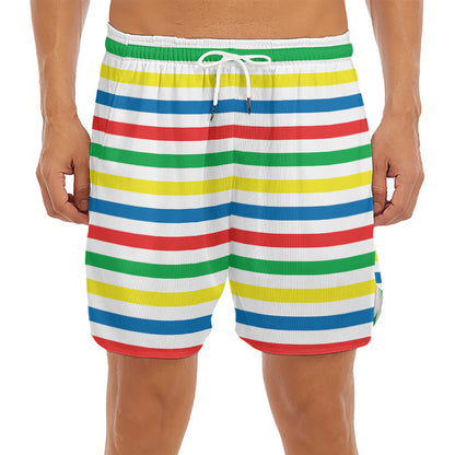 Colorful Striped Pattern Print Men's Split Running Shorts
