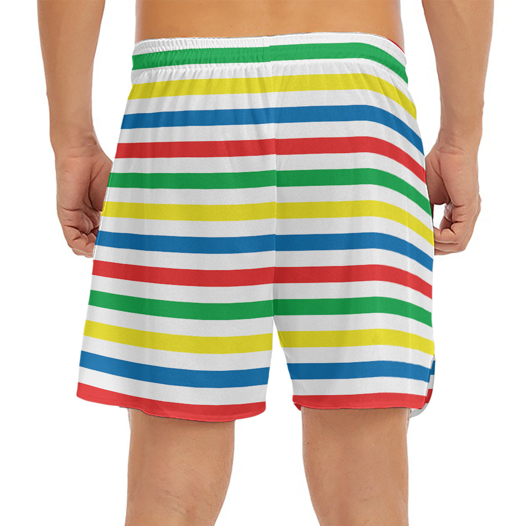 Colorful Striped Pattern Print Men's Split Running Shorts
