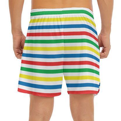 Colorful Striped Pattern Print Men's Split Running Shorts