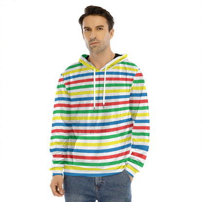 Colorful Striped Pattern Print Men's Velvet Pullover Hoodie