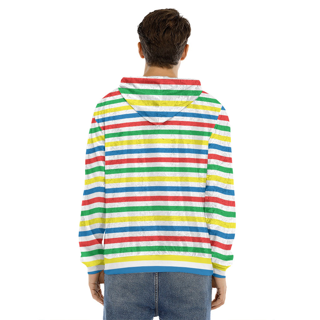 Colorful Striped Pattern Print Men's Velvet Pullover Hoodie