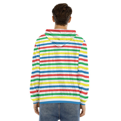 Colorful Striped Pattern Print Men's Velvet Pullover Hoodie