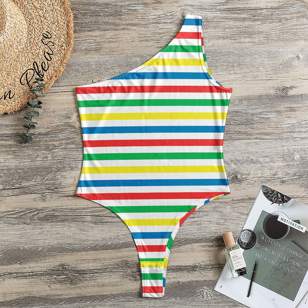 Colorful Striped Pattern Print One Shoulder Bodysuit