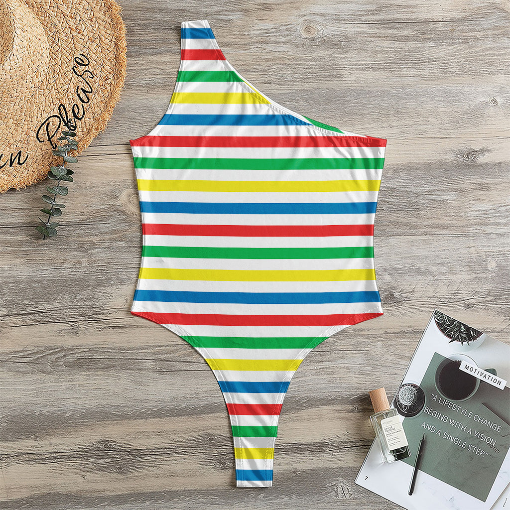 Colorful Striped Pattern Print One Shoulder Bodysuit