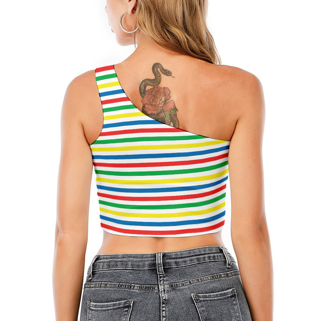 Colorful Striped Pattern Print One Shoulder Crop Top