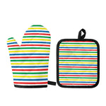 Colorful Striped Pattern Print Oven Mitt And Pot Holder Set