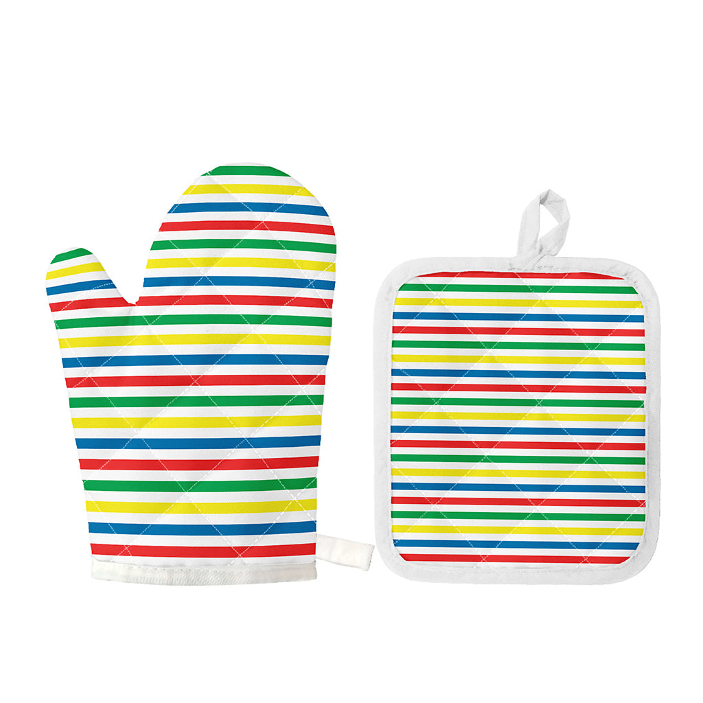 Colorful Striped Pattern Print Oven Mitt And Pot Holder Set