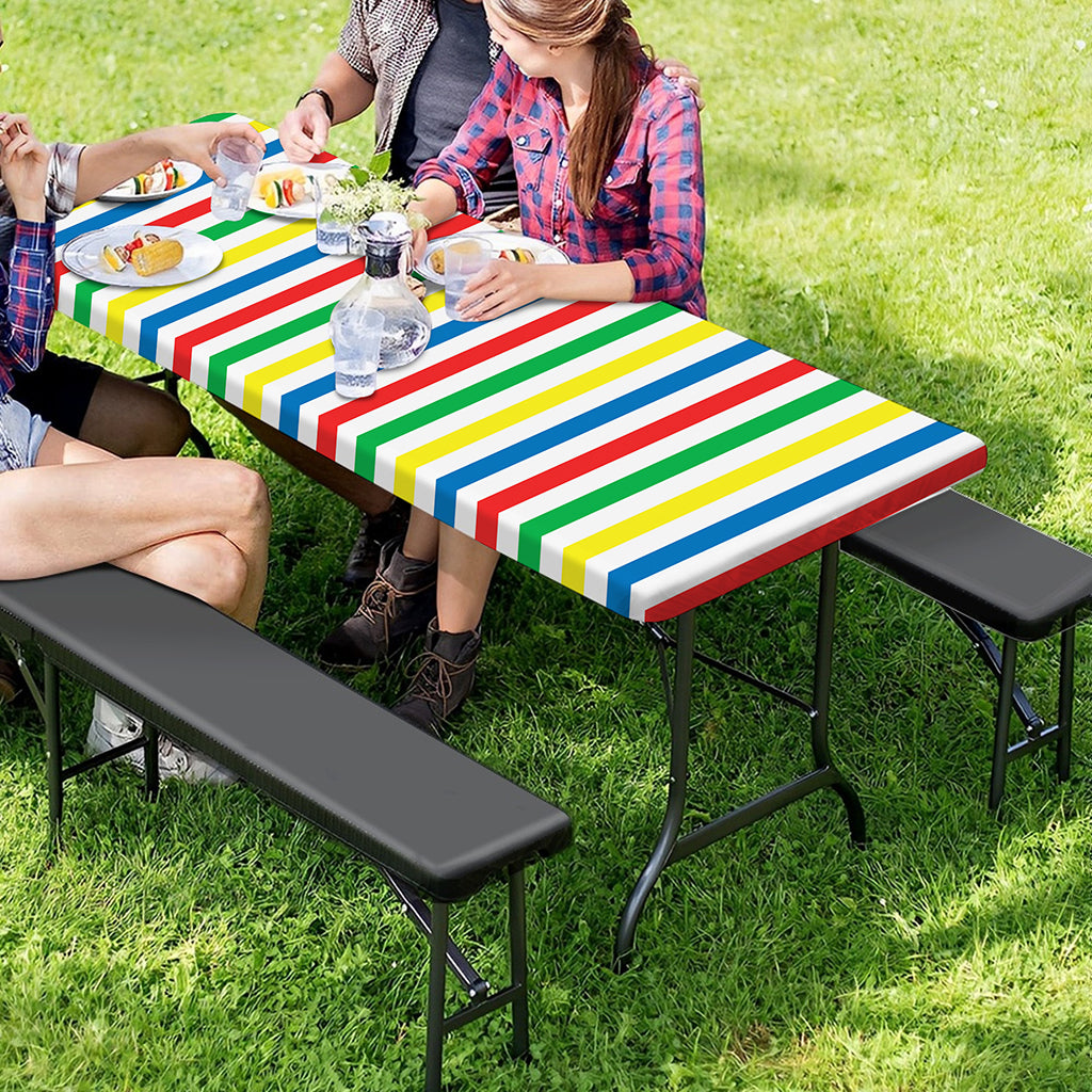 Colorful Striped Pattern Print Picnic Table Cover
