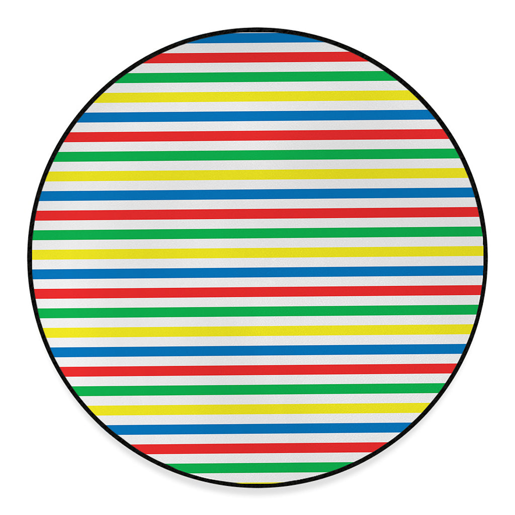 Colorful Striped Pattern Print Round Floor Mat