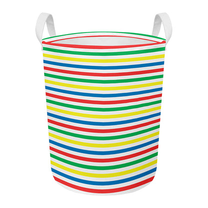 Colorful Striped Pattern Print Round Laundry Basket