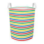 Colorful Striped Pattern Print Round Laundry Basket