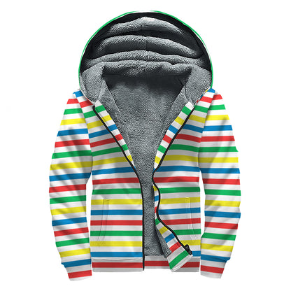 Colorful Striped Pattern Print Sherpa Lined Zip Up Hoodie