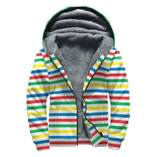 Colorful Striped Pattern Print Sherpa Lined Zip Up Hoodie
