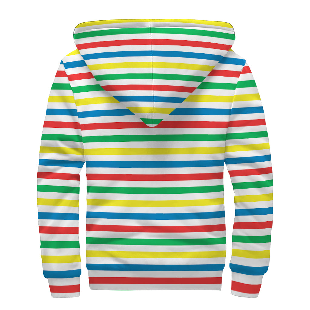 Colorful Striped Pattern Print Sherpa Lined Zip Up Hoodie