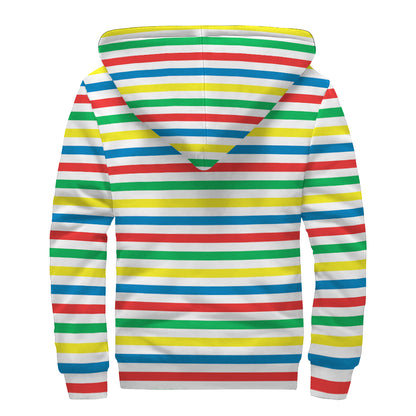 Colorful Striped Pattern Print Sherpa Lined Zip Up Hoodie