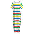 Colorful Striped Pattern Print Short Sleeve Long Nightdress