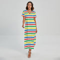 Colorful Striped Pattern Print Short Sleeve Maxi Dress