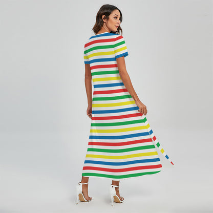 Colorful Striped Pattern Print Short Sleeve Maxi Dress
