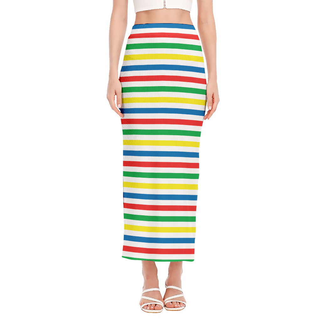 Colorful Striped Pattern Print Side Slit Maxi Skirt