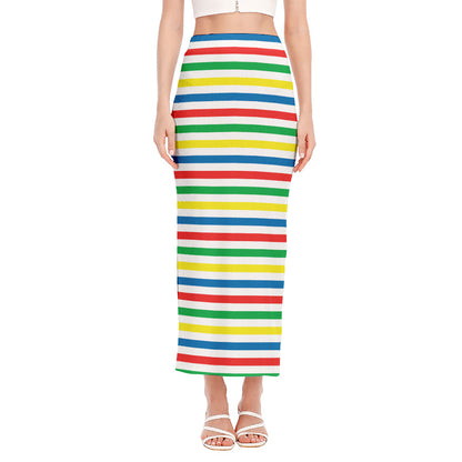 Colorful Striped Pattern Print Side Slit Maxi Skirt