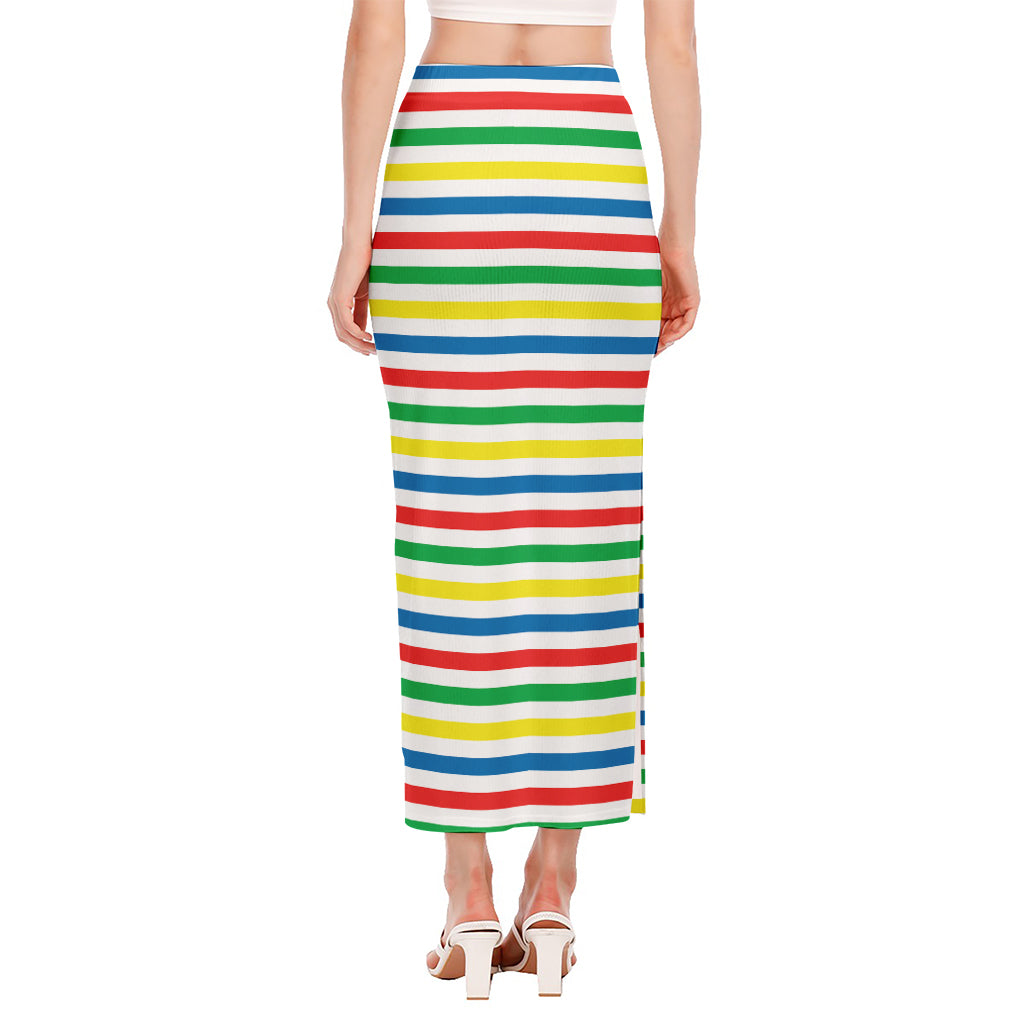 Colorful Striped Pattern Print Side Slit Maxi Skirt