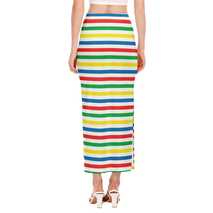 Colorful Striped Pattern Print Side Slit Maxi Skirt