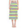 Colorful Striped Pattern Print Side Slit Midi Skirt