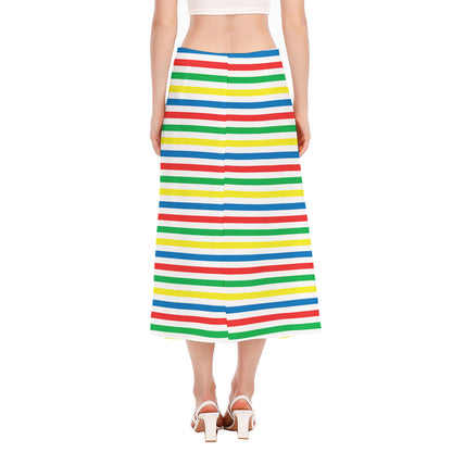 Colorful Striped Pattern Print Side Slit Midi Skirt