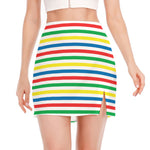 Colorful Striped Pattern Print Side Slit Mini Skirt
