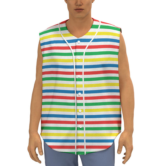 Colorful Striped Pattern Print Sleeveless Baseball Jersey