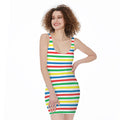 Colorful Striped Pattern Print Sleeveless Bodycon Dress
