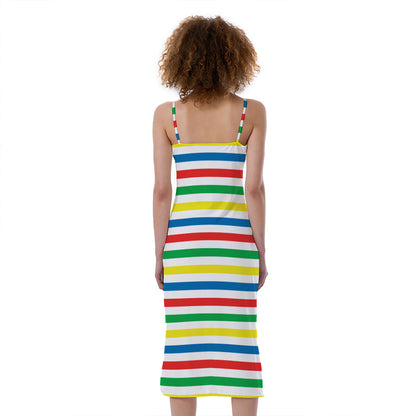 Colorful Striped Pattern Print Slim Fit Midi Cami Dress