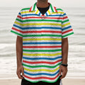 Colorful Striped Pattern Print Textured Short Sleeve Shirt