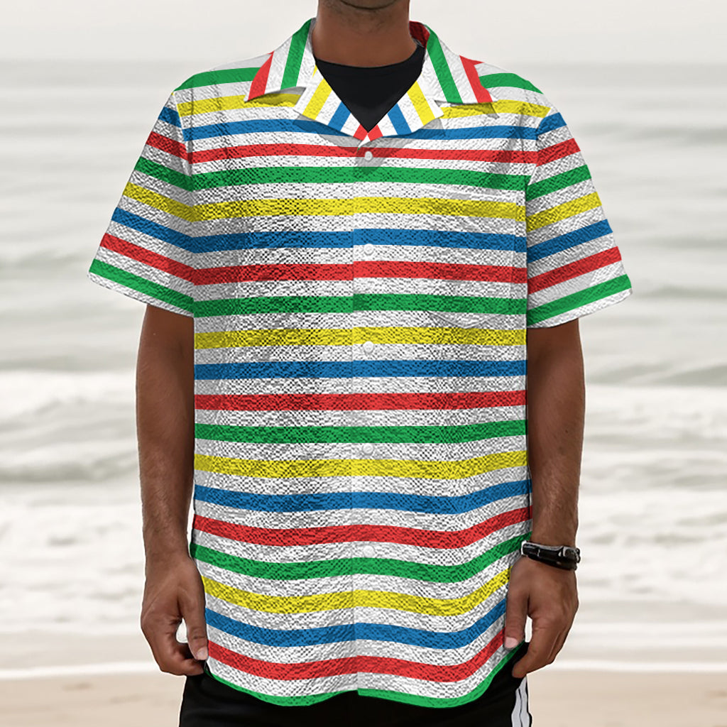 Colorful Striped Pattern Print Textured Short Sleeve Shirt