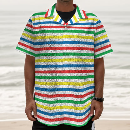 Colorful Striped Pattern Print Textured Short Sleeve Shirt