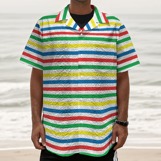 Colorful Striped Pattern Print Textured Short Sleeve Shirt