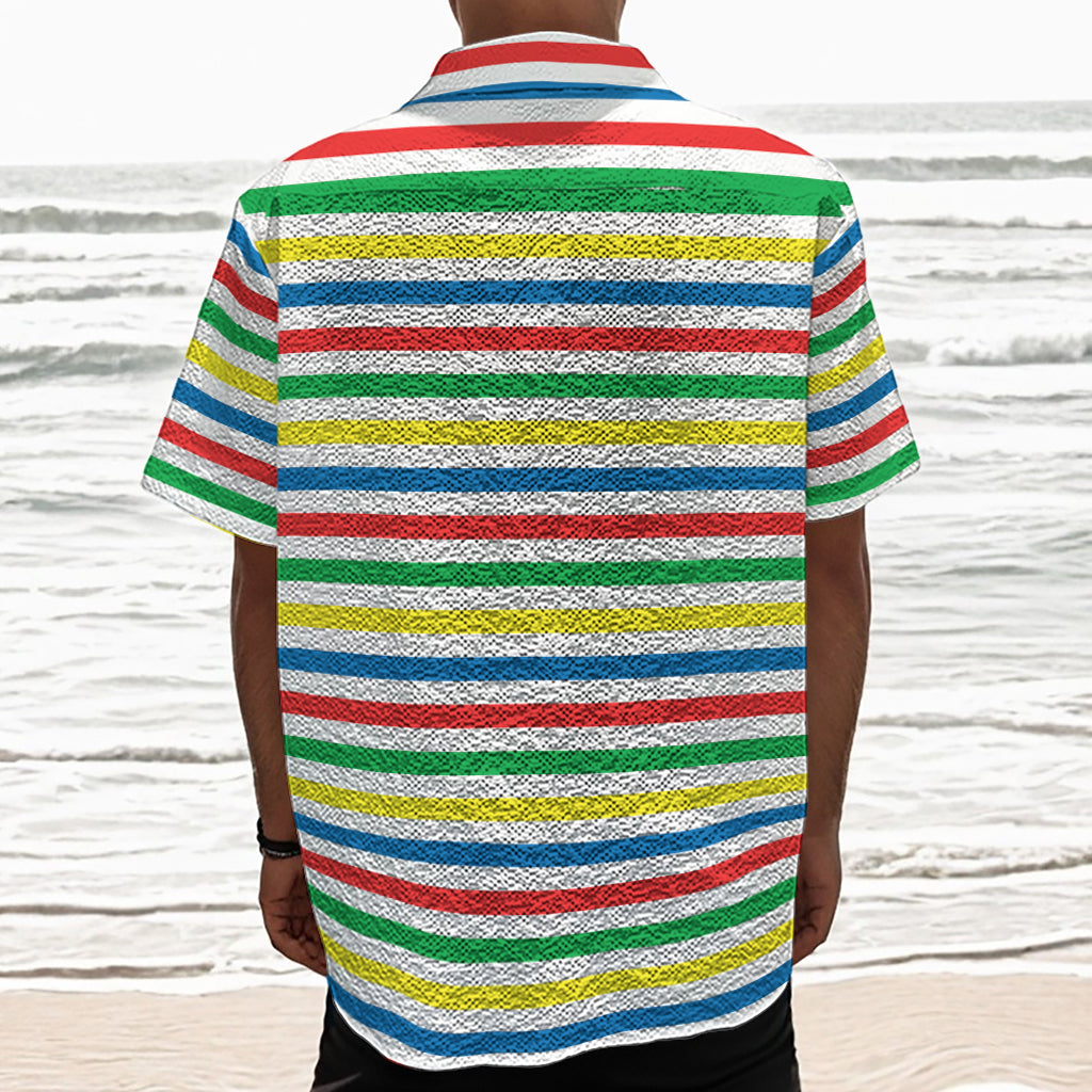 Colorful Striped Pattern Print Textured Short Sleeve Shirt