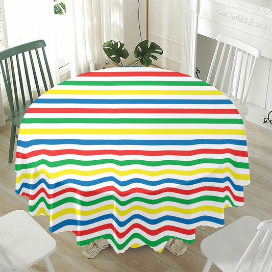 Colorful Striped Pattern Print Waterproof Round Tablecloth