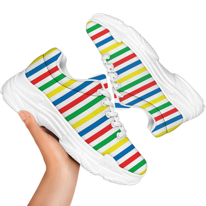 Colorful Striped Pattern Print White Chunky Shoes