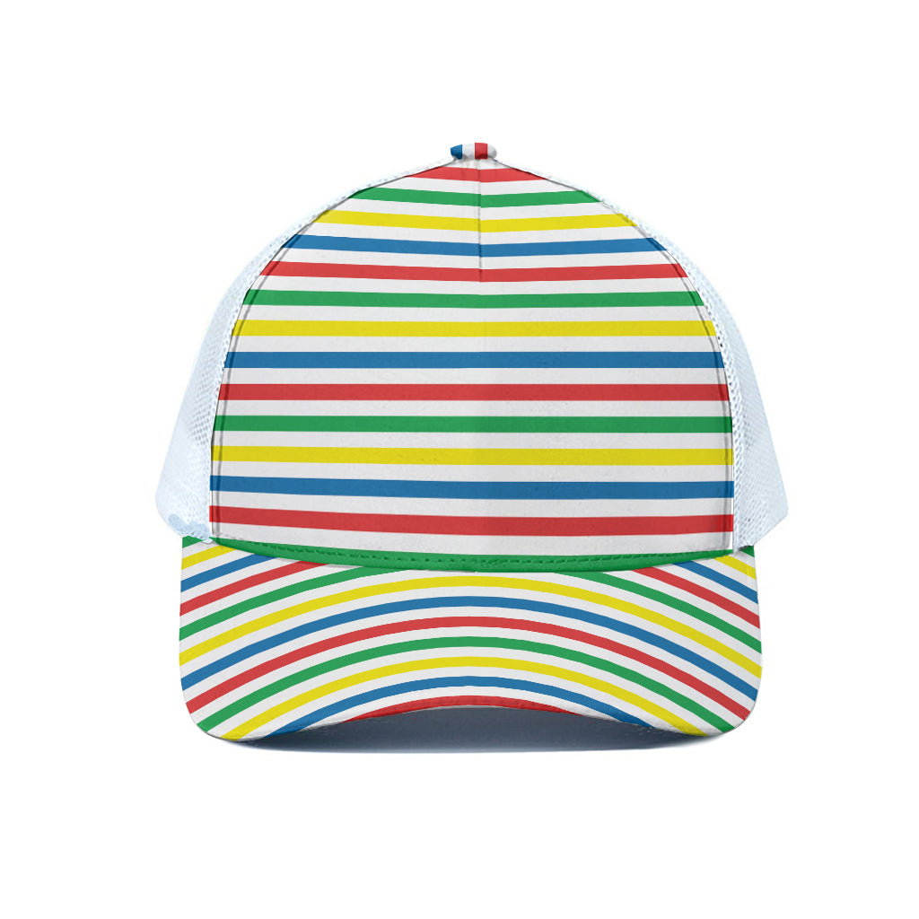 Colorful Striped Pattern Print White Mesh Trucker Cap